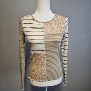 American Eagle Patchwork Floral & Stripe Long Sleeve Top Small